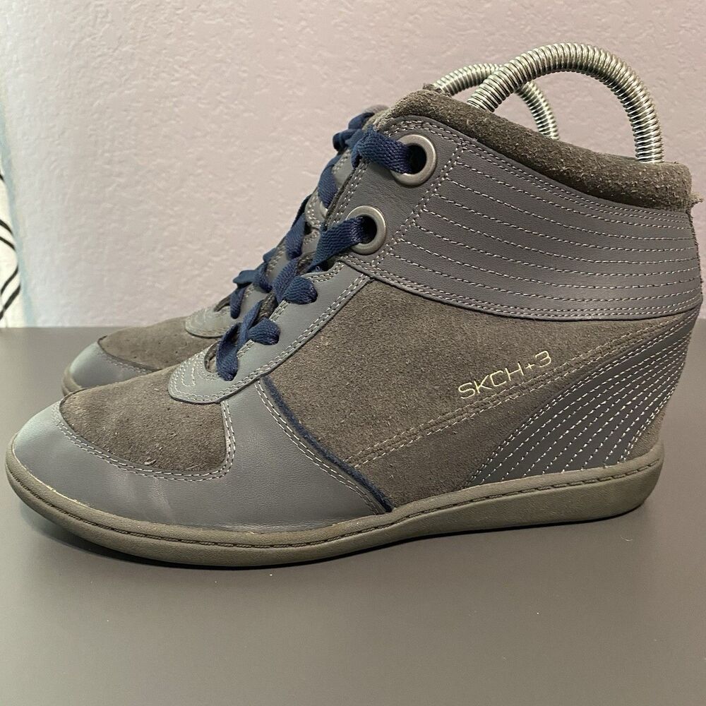 Skechers SKCH+3 Hidden Wedge Suede Leather Sneakers Women’s 8.5 Gray Lace Up